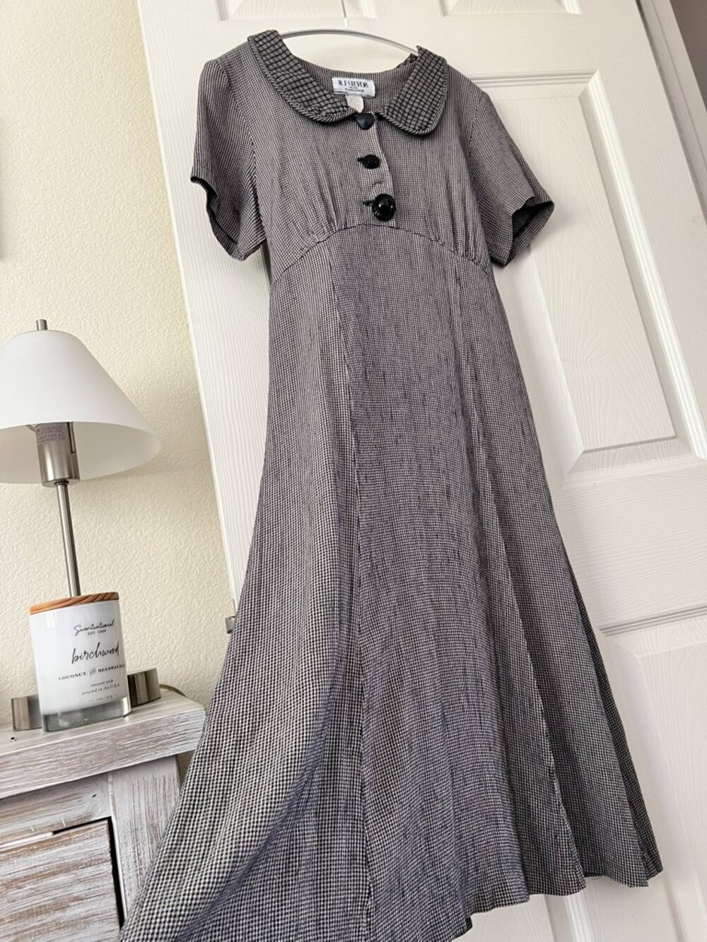 Vintage R.J. Stevens by Carol Escritor 90's dress Petite S Black Tan Gingham